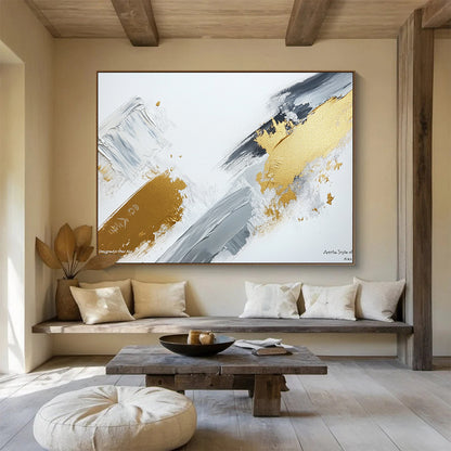 Gold, Gray and White Strokes Art for Chic Home Office & High - End Café Lounge SC293