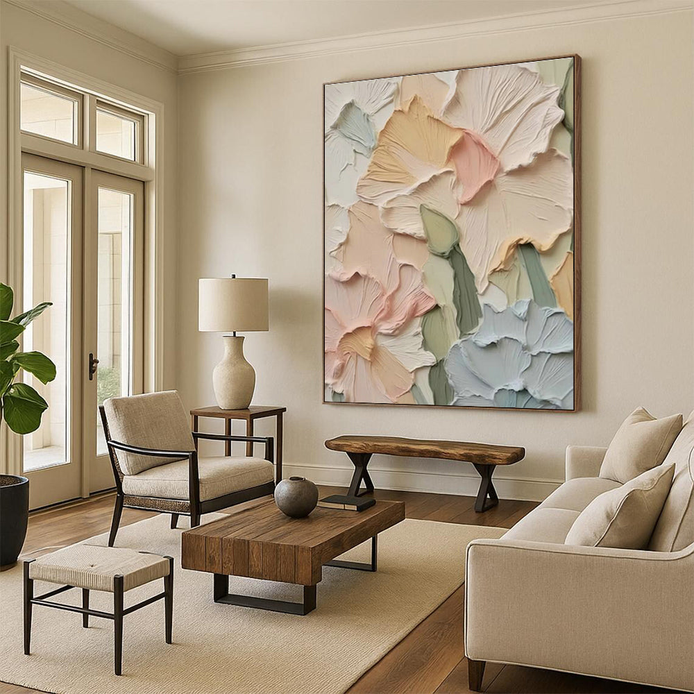 Textured Pastel Flower Art for Bohemian Bedroom & Garden - Themed Café DLZ1400