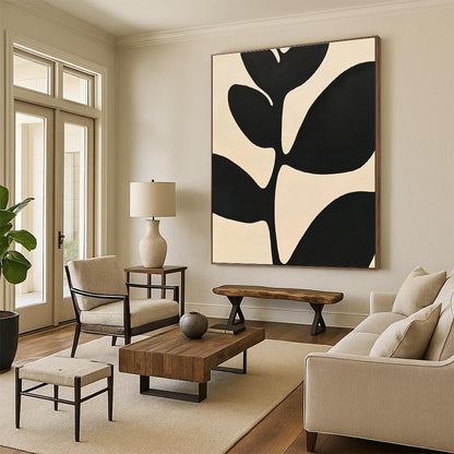 Black Leaf Silhouette Art for Minimalist Living Room & Botanical Spa STSC1080