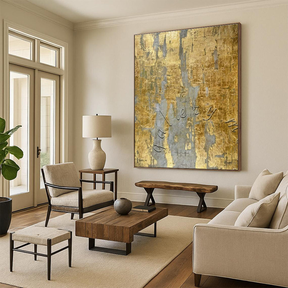 Gold - Gray Textured Abstract Art for Gallery - Themed Restaurant & Upscale Home Library DLZ1775