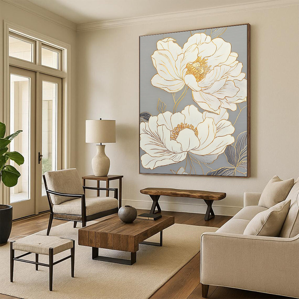 Golden Line Flowers Art for Luxury Hotel Spa & Elegant Home Bathroom STSC1433