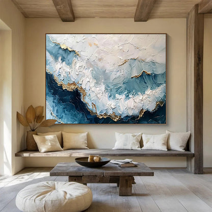Blue - Gold Ocean Wave Oil Painting for Luxury Bathroom Retreats DLZ2540