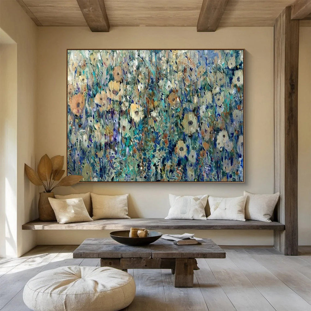 Colorful Flower Field Oil Painting for Countryside Café Dining Areas DLZ3281
