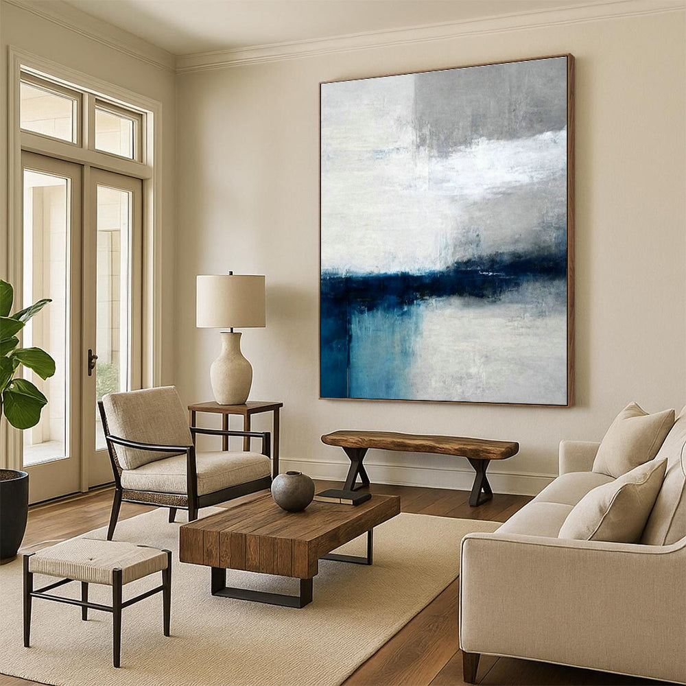 Blue - Gray Abstract Art for Modern Office & Minimalist Living Room DLZ1930