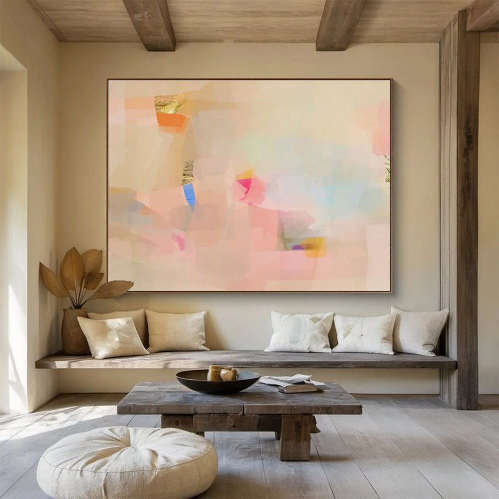 Pink - Brown Patchwork Abstract Art for Elegant Hallways DLZ2417