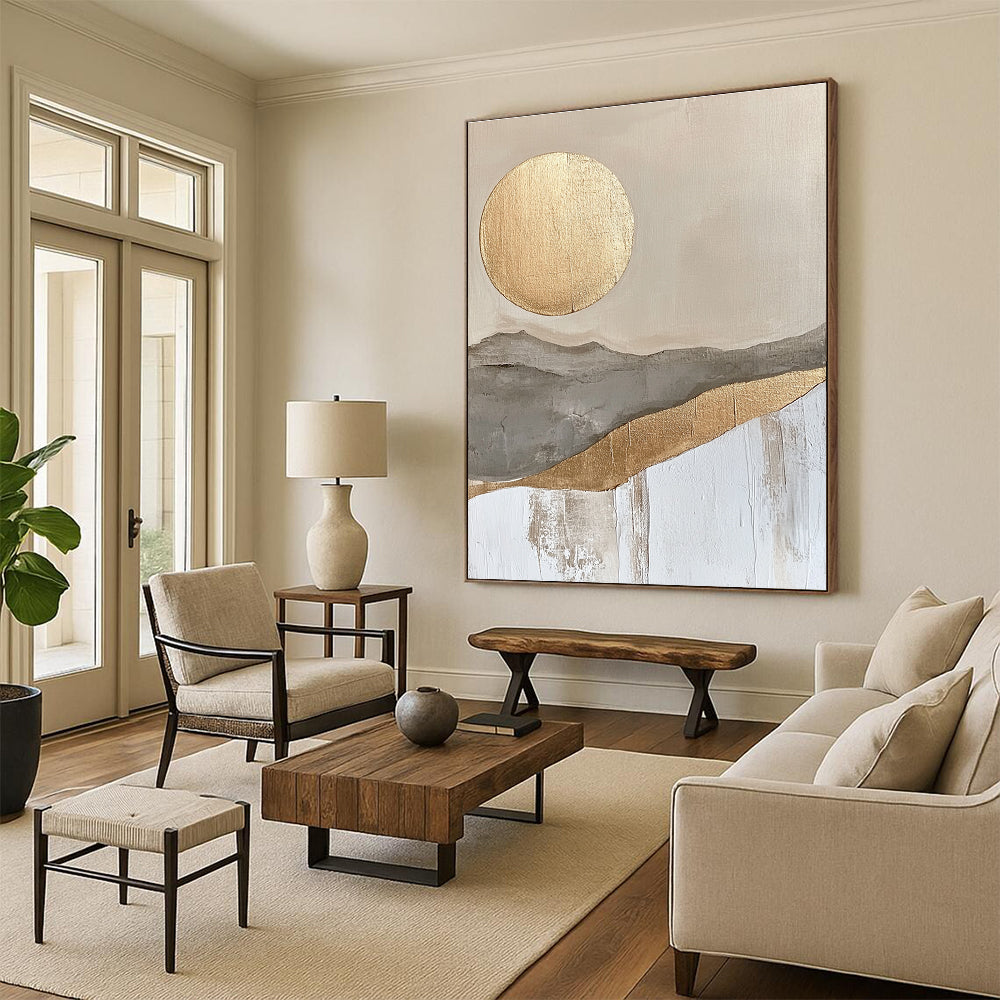 Golden Sun & Mountains Art for Boho - Chic Living Room & Wellness Retreat STSC126
