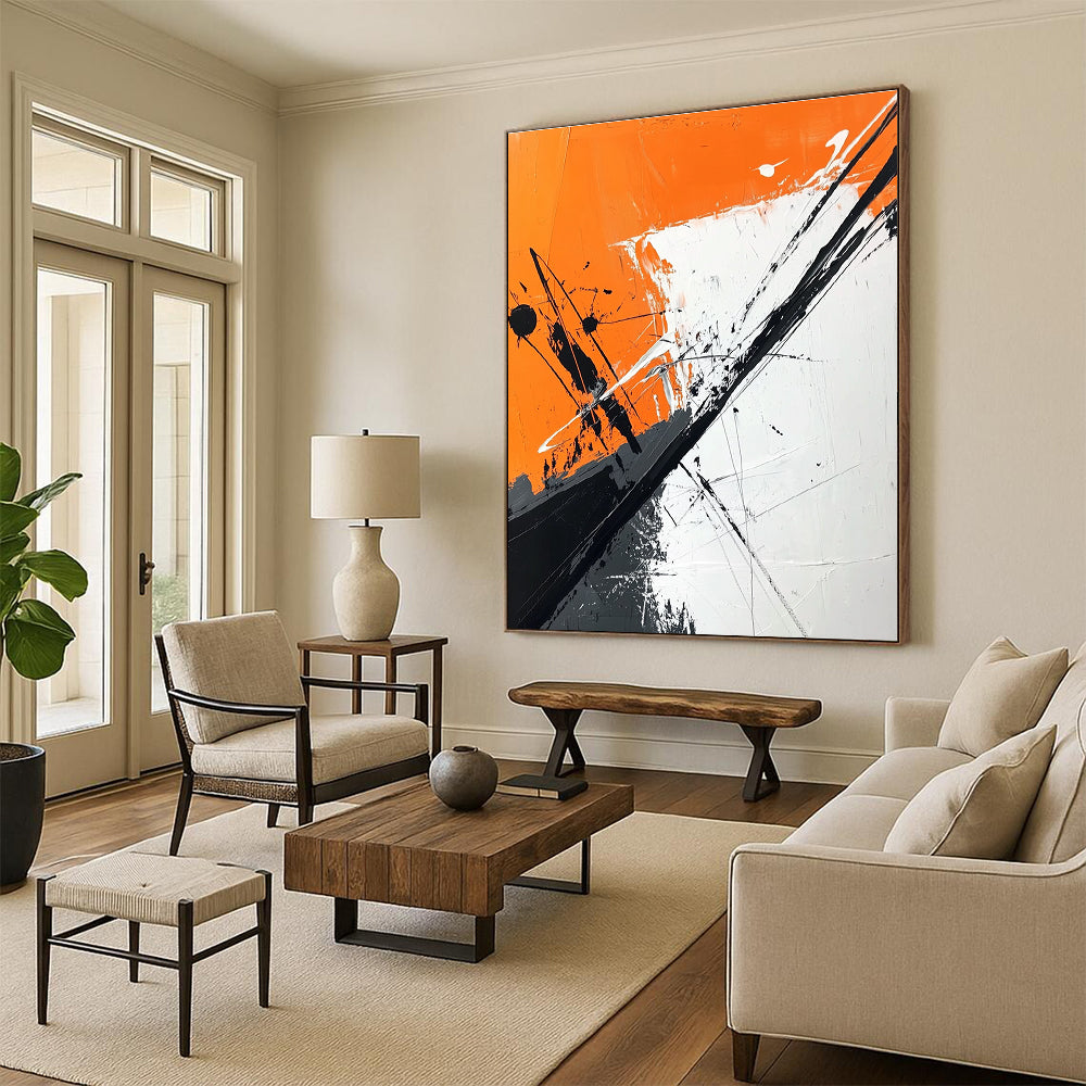 Bold Orange and Black Abstract Art for Modern Gym & Creative Studio STSC1118