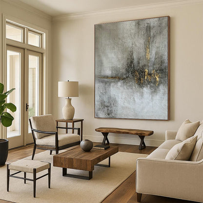 Gold - Gray Textured Abstract Art for Luxury Hotel Lobby & High - End Art Gallery DLZ1790