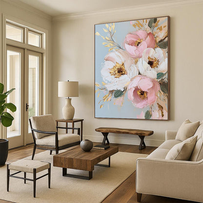 Floral Bouquet with Gold Accents Art for Luxury Home Dining Room & Elegant Bridal Suite STSC1375