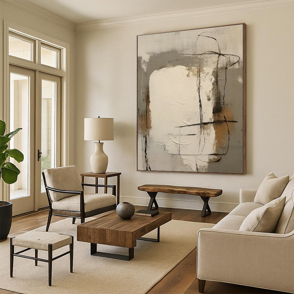 Neutral Line Abstract Art for Modern Art Studio & Monochrome Bedroom DLZ0859