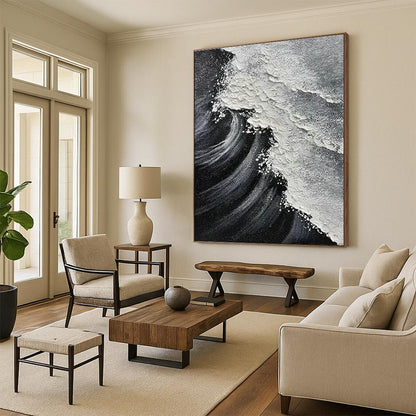 Monochrome Wave Art for Coastal Restaurant & Minimalist Home DLZ2358