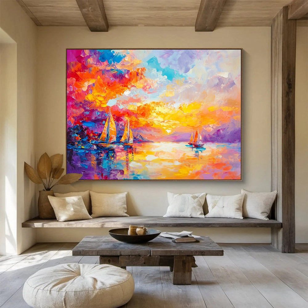 Colorful Sunset Sailboats Art for Coastal Restaurant & Nautical - Themed Home SC180