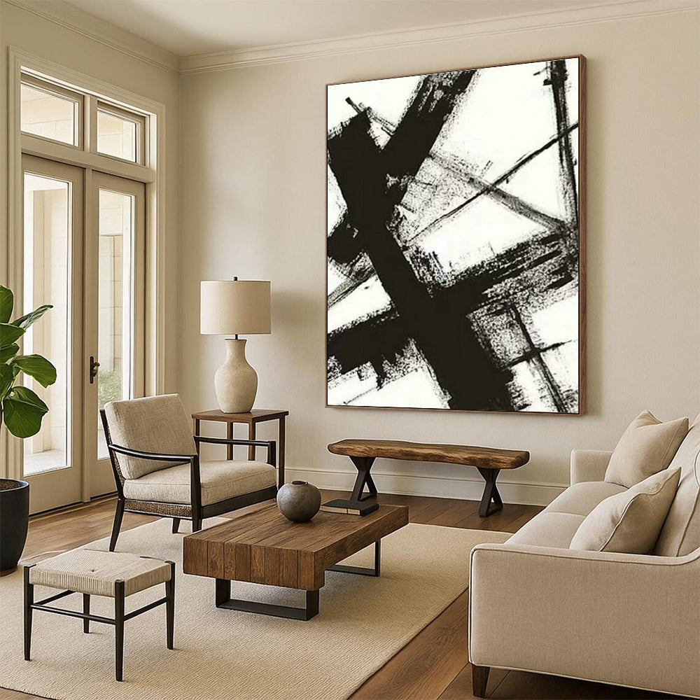 Black & White Abstract Brushstroke Art for Industrial Loft & Art - Themed Library DLZ1035