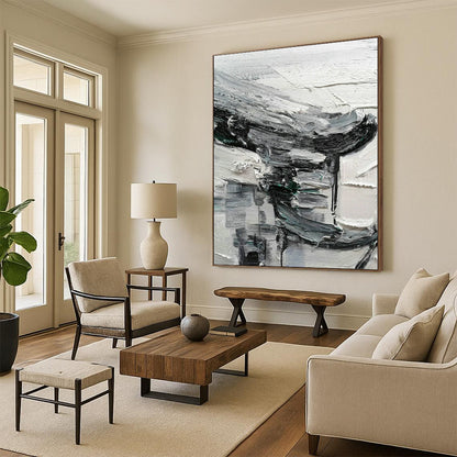 Black - White - Gray Abstract Painting for Minimalist Gallery & Modern Loft DLZ1304