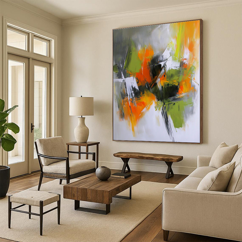 Bold Green and Orange Abstract for Modern Living Room & Art Gallery Café STSC769