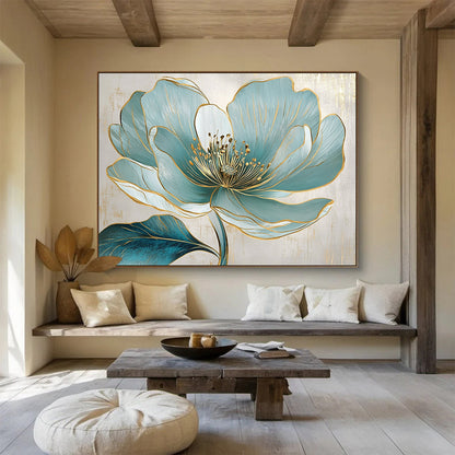 Blue Flower with Gold Accents Art for Luxury Home Bedroom & High - End Spa SC423