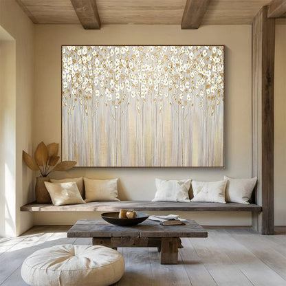 Gold - White Flower Mural Art for High - End Wedding Venue Backdrops DLZ3171