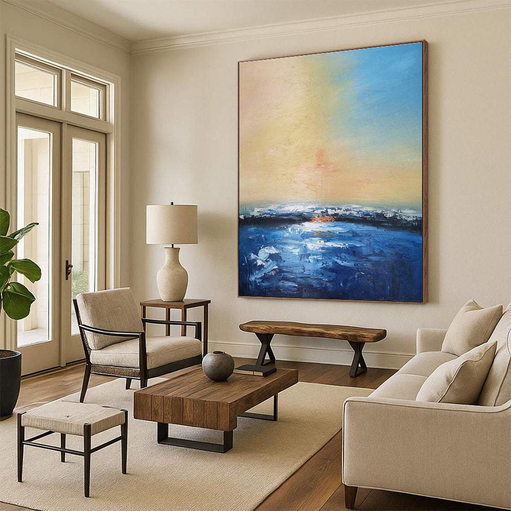 Soft - Toned Seaside Oil Painting for Coastal Bedroom & Relaxation Lounge DLZ1331