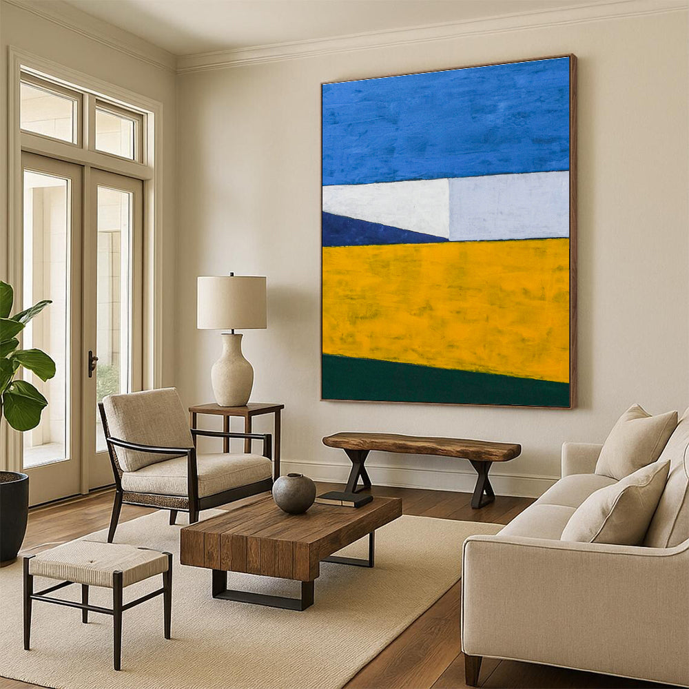 Blue - White - Yellow Geometric Abstract Art for Beach House & Home Sunroom DLZ1103