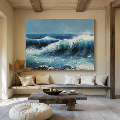 Dynamic Bold Ocean Wave Painting for Energetic Home Office Motivation DLZ2708