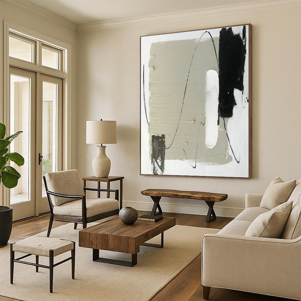 Light Gray - Black Abstract Art for Scandinavian Living Room & Wellness Retreat Lobby DLZ1682