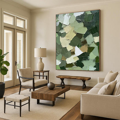 Green Palette Knife Abstract for Nature - Inspired Living Room & Eco - Friendly Café STSC831