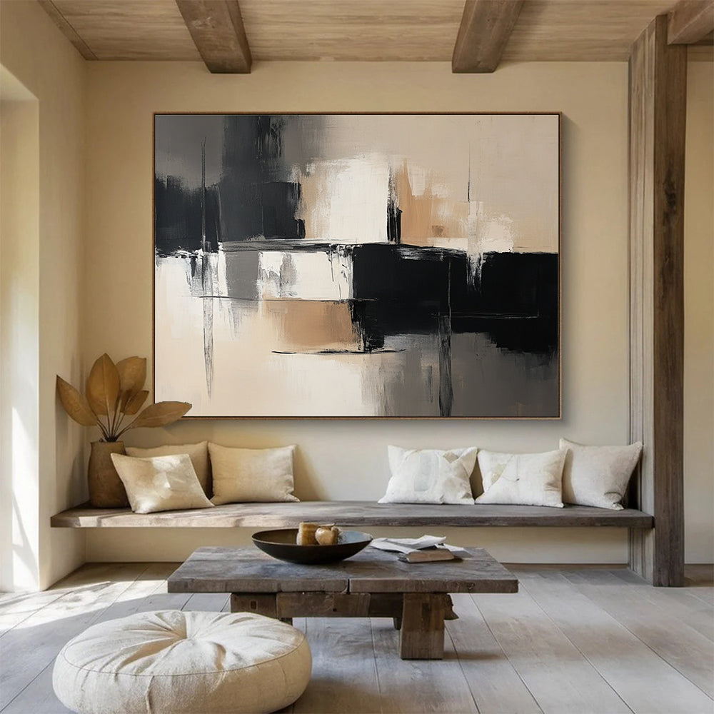 Black - Beige Geometric Abstract Art for Modern Office Lounge & Art Gallery SC229