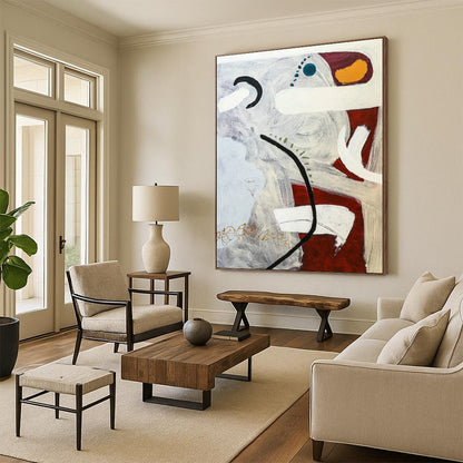 Gray - White - Red Abstract Art for Modern Loft & Home Studio DLZ1115