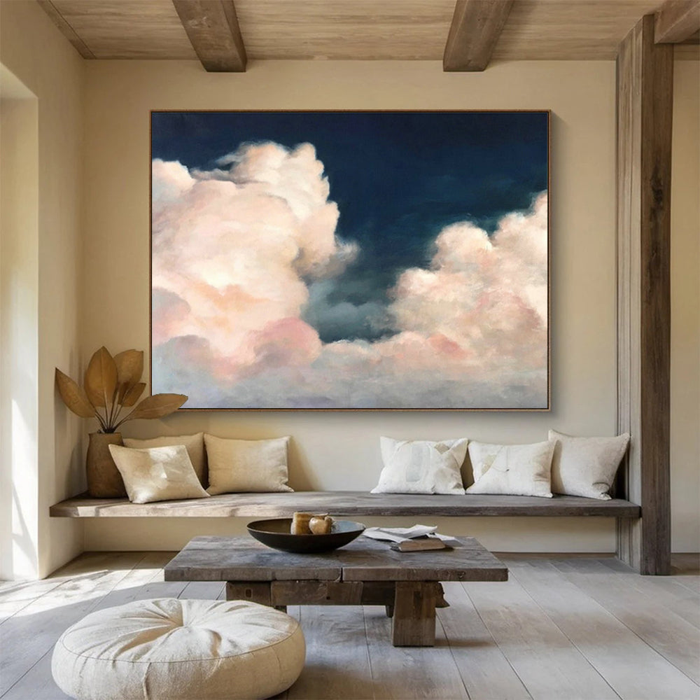 Pink Cloud Oil Painting for Romantic Rooftop Café Decor DLZ2569