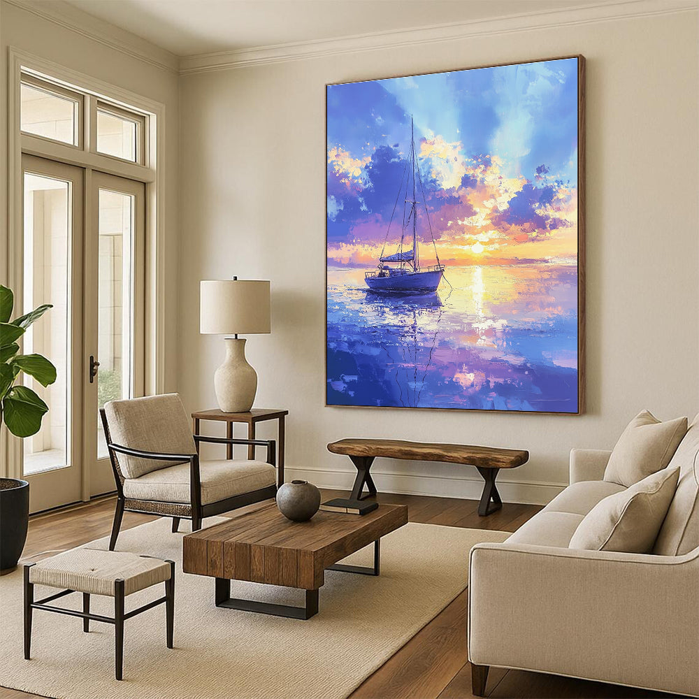 Sailboat at Sunset for Nautical - Themed Library & Luxury Beach House STSC899