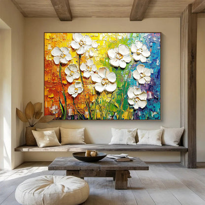 Textured White Flowers Art for Garden - Themed Café & Floral Boutique SC271