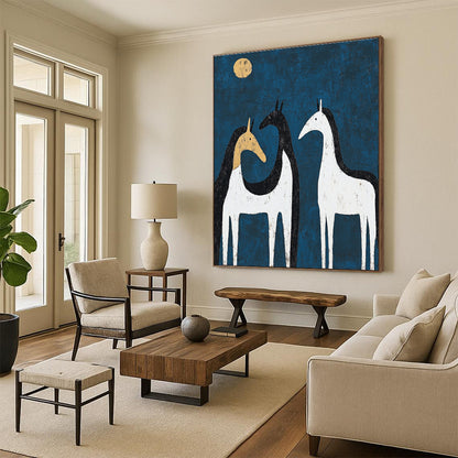 Whimsical Blue Horses Art for Kids' Room & Garden Shed STSC072
