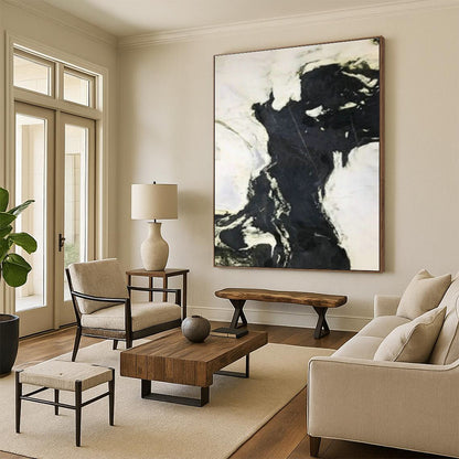 Minimalist Black and White Ink Abstract Art for Zen - Inspired Home Office & Contemporary Art Studio DLZ1612