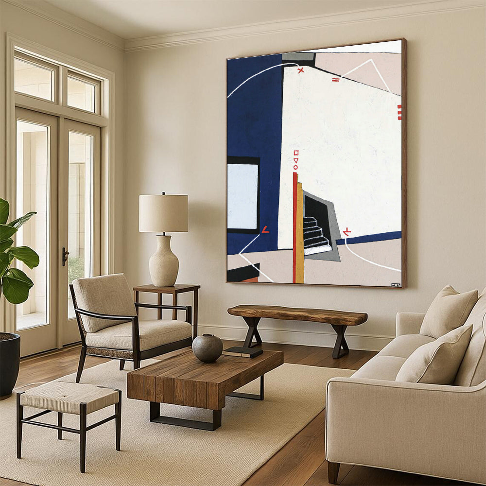 Blue - White - Red Geometric Abstract Art for Architectural Firm & Home Library DLZ1113