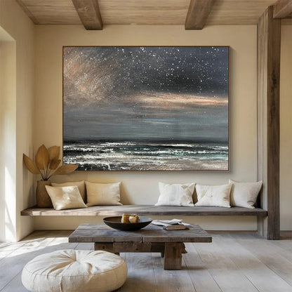 Starry Sky Sea View Oil Painting for Bohemian - Style Lounges DLZ2487