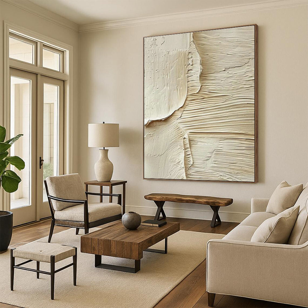 Beige Textured Art for Minimalist Home Entryway Walls DLZ0115