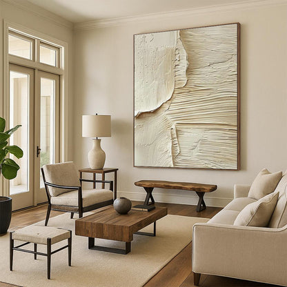 Beige Textured Art for Minimalist Home Entryway Walls DLZ0115