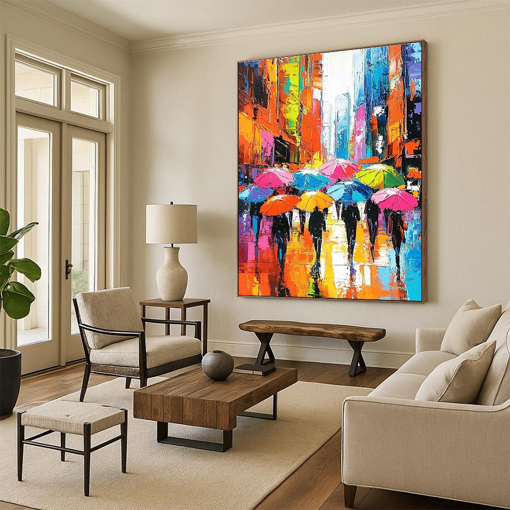 Colorful Umbrella Cityscape for Trendy City Apartment & Art - Loving Café STSC849