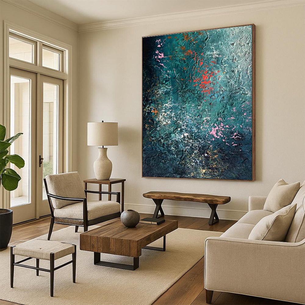 Blue - Green - Pink Abstract Art for Bohemian - Style Home Living Room Accent Walls DLZ0001