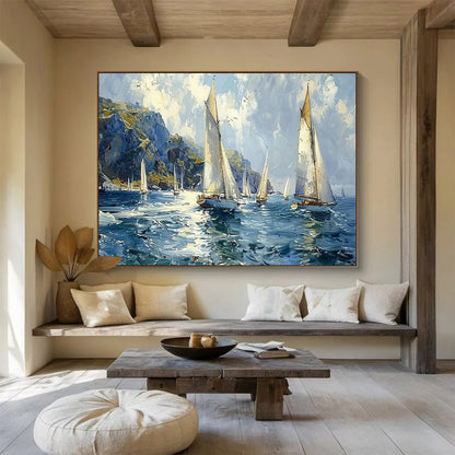 Vivid Sailing Boats Seascape Art to Enrich Nautical - Themed Coastal Living Room DLZ3053