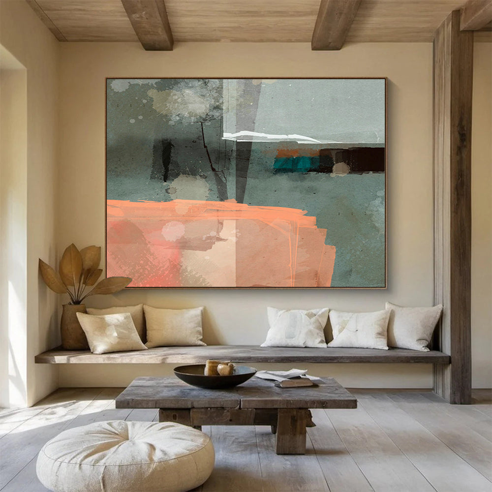 Gray - Orange Patchwork Abstract Art for Modern Hallways DLZ2459