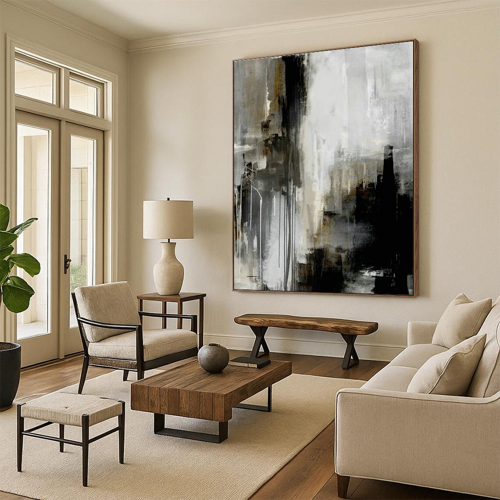 Gray - Black Abstract Drip Art for Industrial Loft & Contemporary Studio DLZ2064