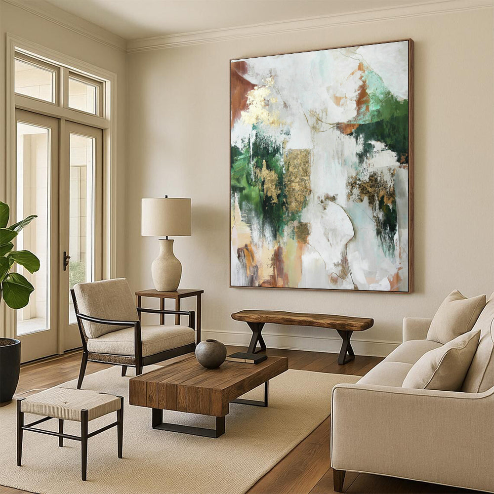 Green, Gold, and Brown Abstract Art for Rustic Winery Tasting Room & Nature - Lover’s Lounge DLZ1018