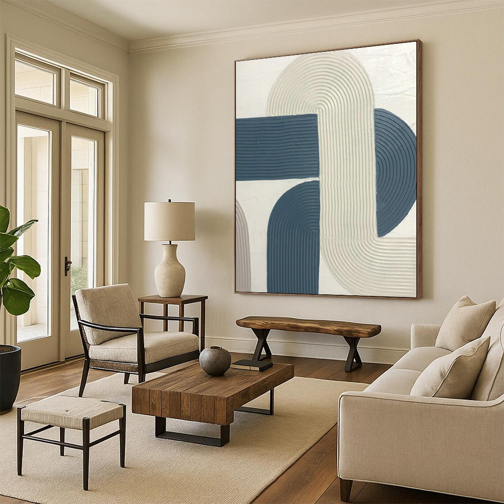 Blue - White Curved Relief Art for Modern Office Lounge & Home Living Room DLZ1170