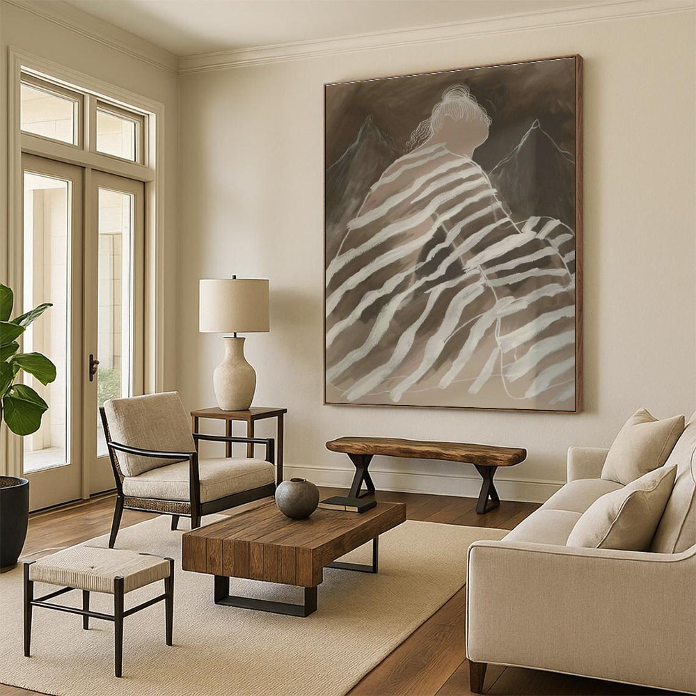Striped - Cloth Figure with Mountains Art for Mountain Lodge & Spiritual Retreat DLZ0685