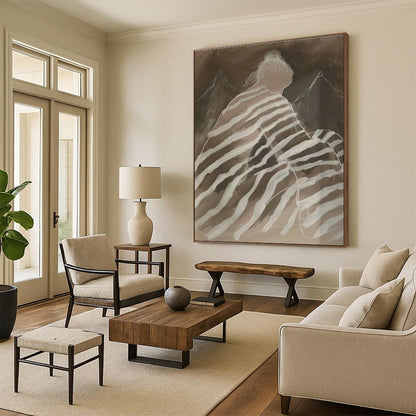 Striped - Cloth Figure with Mountains Art for Mountain Lodge & Spiritual Retreat DLZ0685