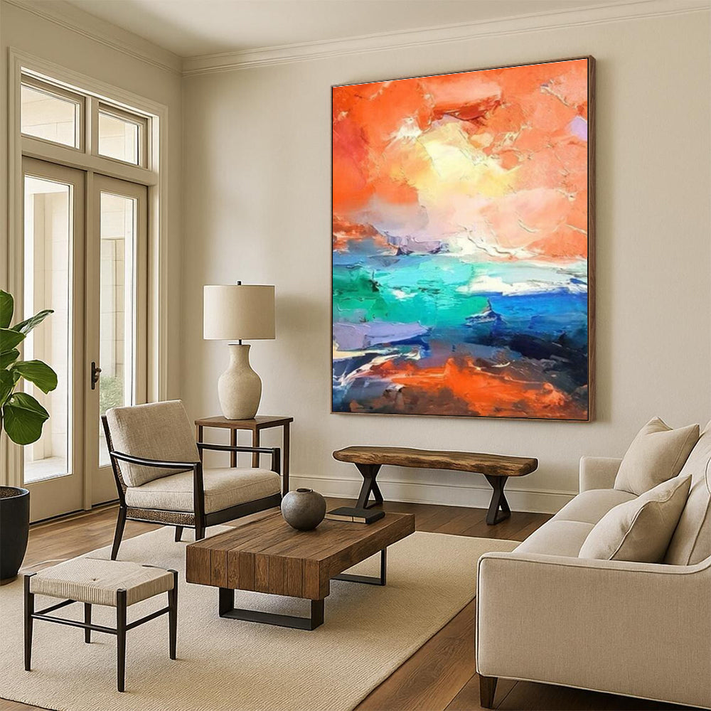 Orange - Blue Clash Abstract Art for Modern Beachfront Villa & Creative Surf Shop DLZ0922