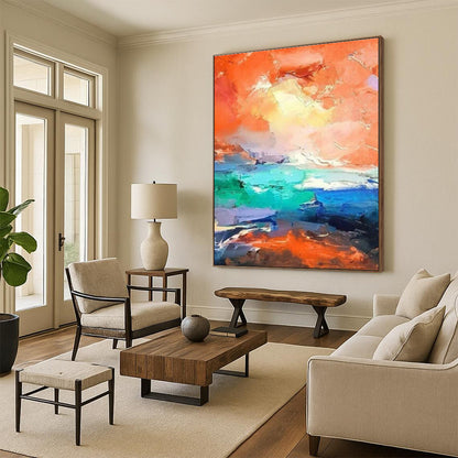 Orange - Blue Clash Abstract Art for Modern Beachfront Villa & Creative Surf Shop DLZ0922