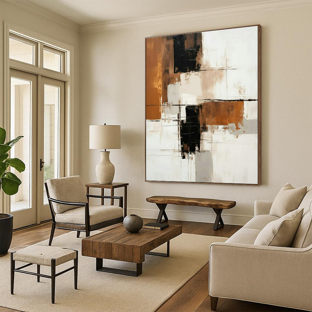 Brown - Black Geometric Abstract Art for Modern Office Reception & Industrial Loft DLZ1721