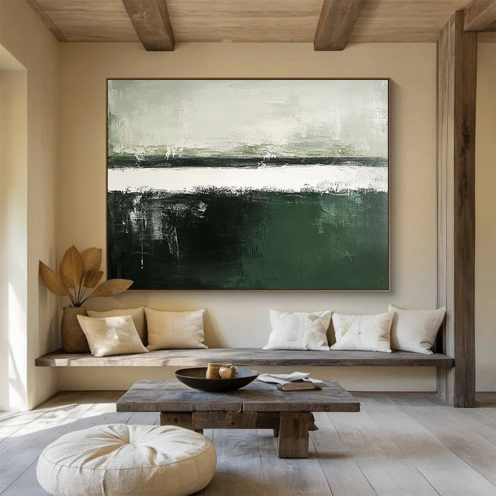 Green - Gray Abstract Landscape Art for Eco - Friendly Hotel & Minimalist Study SC054